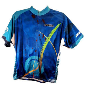 Ilpaladino Unisex Geometric Blue Cycling Jersey Full Zip Short Sleeve Shirt XL